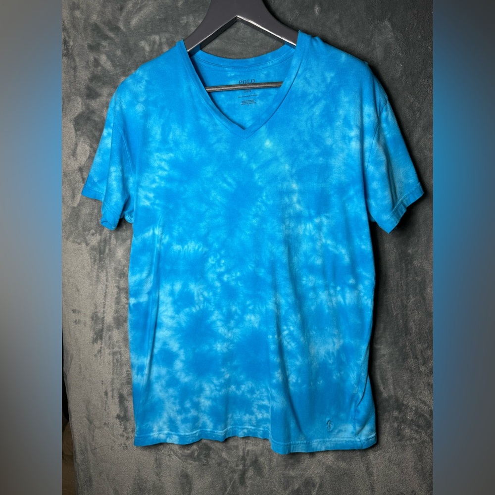 Polo by Ralph Lauren Men's Turquoise Tie-Dye V-Neck Tee